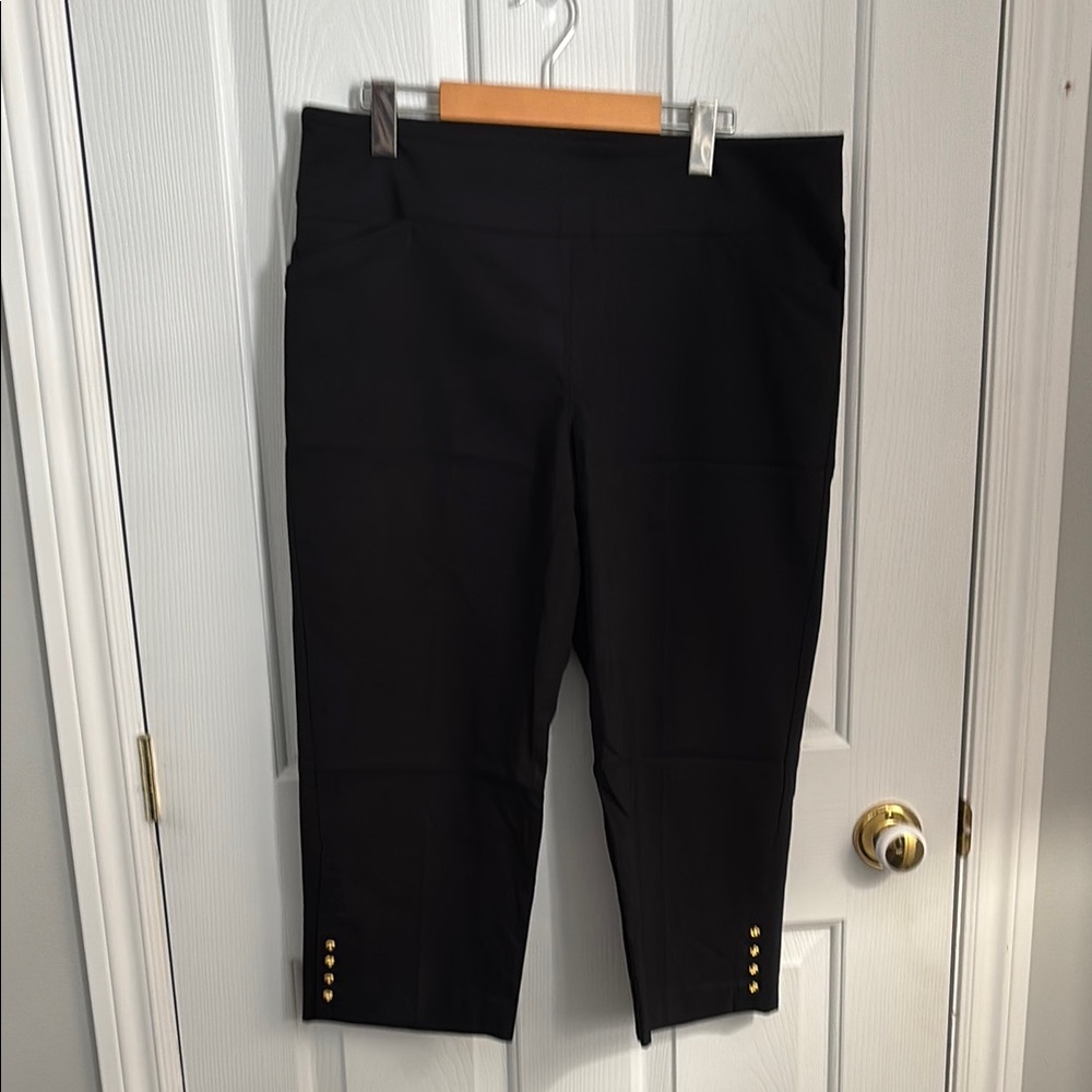 Counterparts Black Capris with Gold Button Accents
